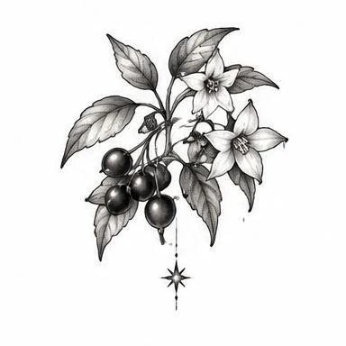 Berry Nightshade, botanical fine line tattoo inspiration