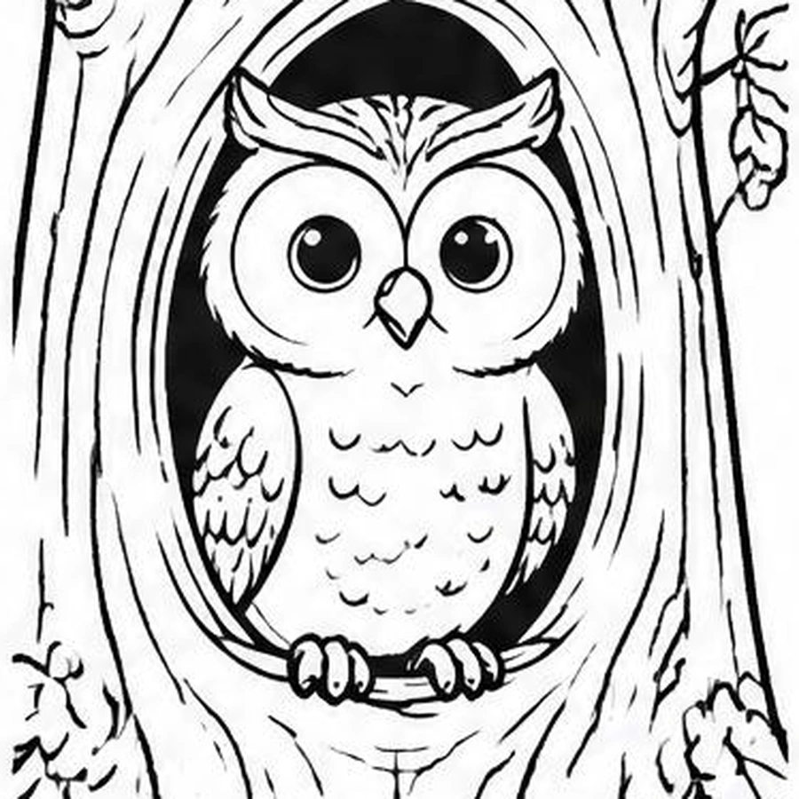Hollow-Tree Owl coloring sheet