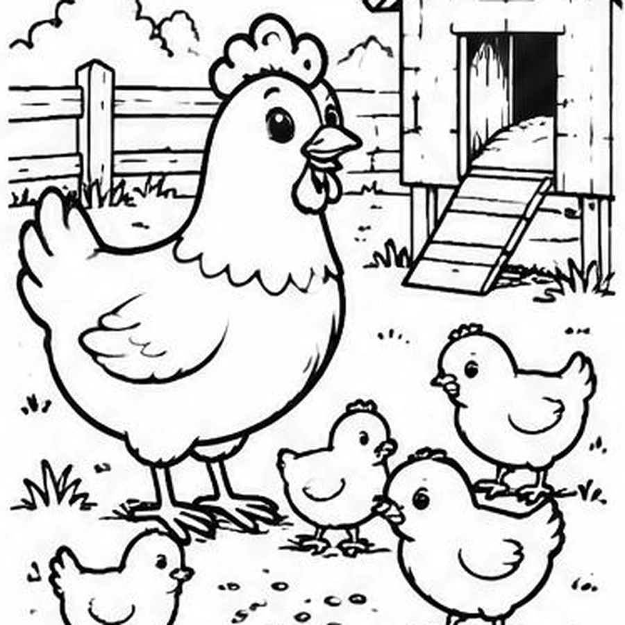Hen and Chicks coloring sheet